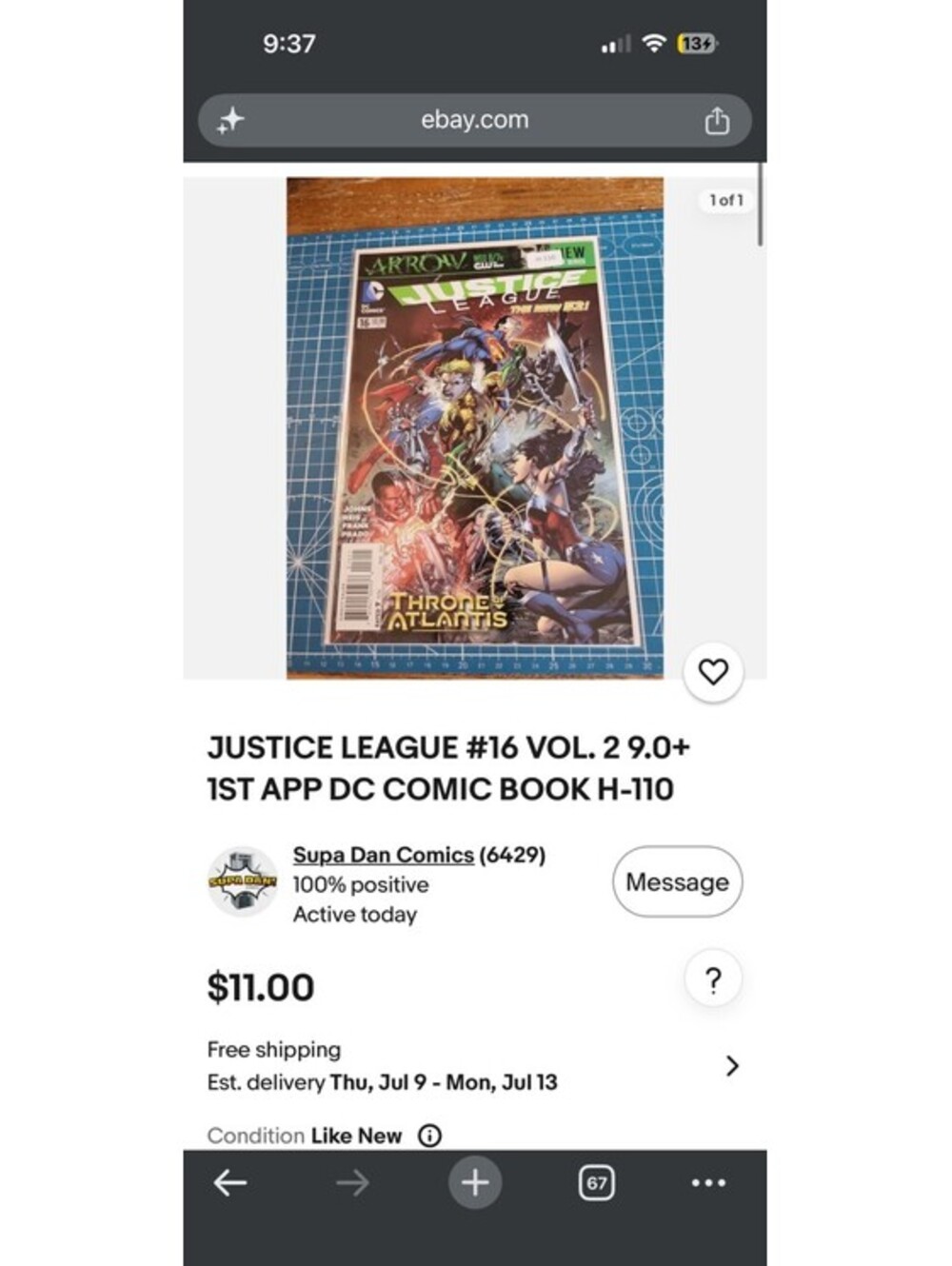 Justice League #16 Vol. 2 9.0+ 1st App DC Comic Book H-110